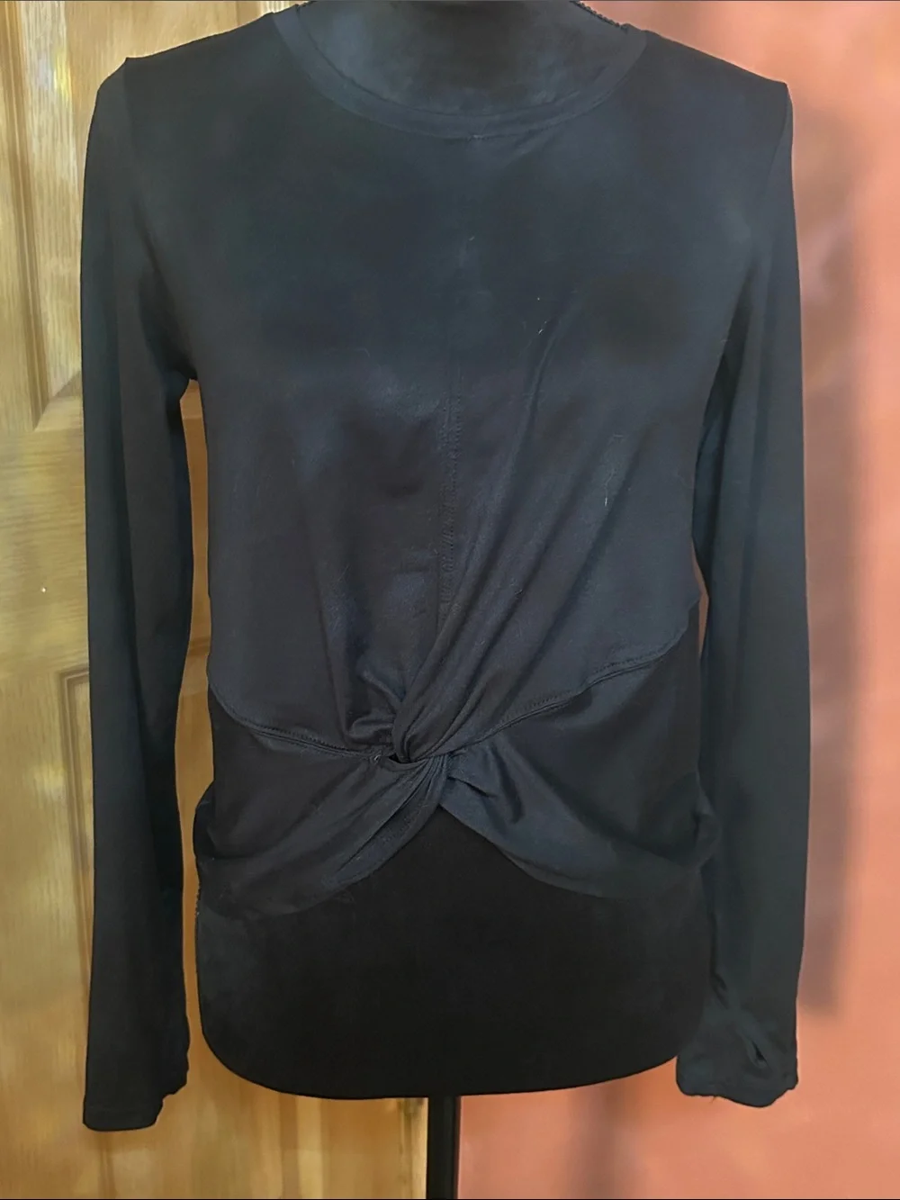 Zobha Black Long Sleeve Twist-Front Tee